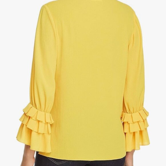 LE GALI YELLOW BELL SLEEVE V-NECK TOP S - Picture 2 of 6